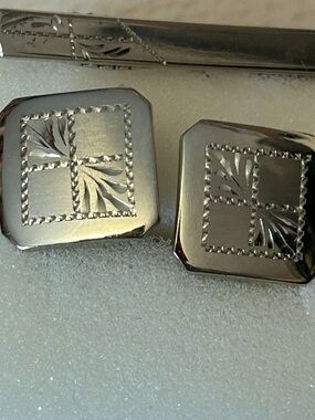 Titan Sterling Silver Engraved Cufflinks and Tie Pin